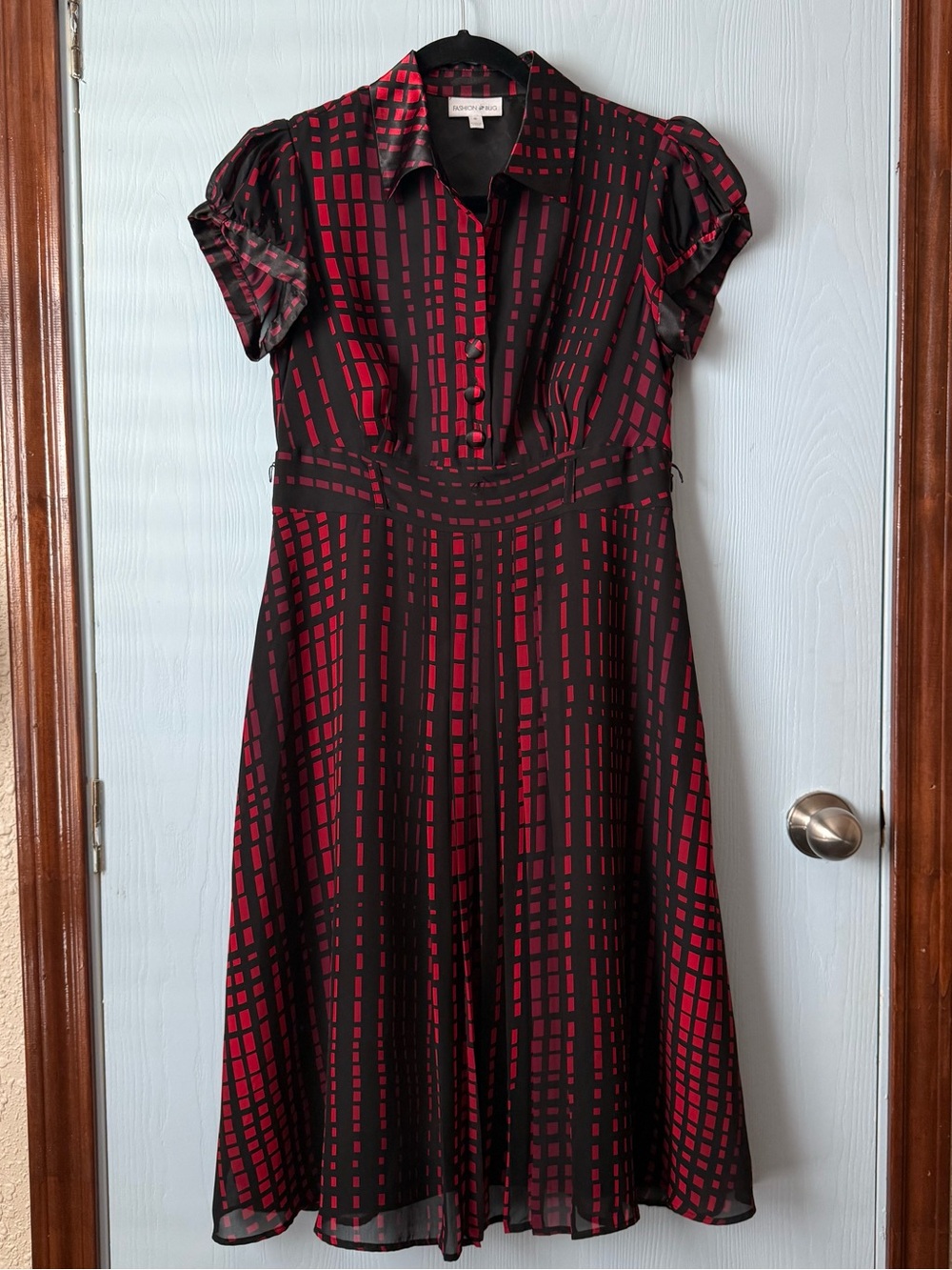 Fashion Bug Red and Black Geometric Midi Dress